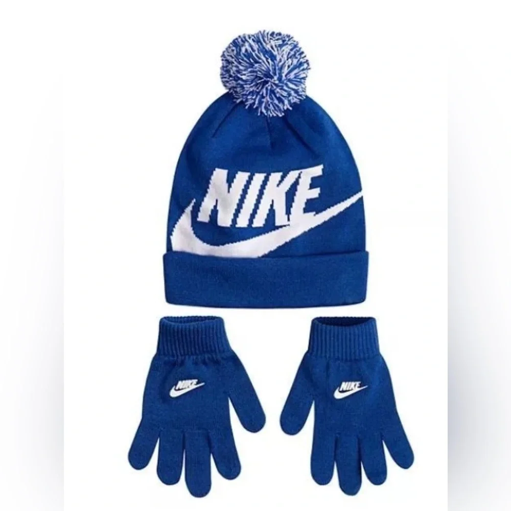 Boys Nike Swoosh Beanie Glove Set 8-20 Youth Kid Sportwear Hat Cap Athletic Girl